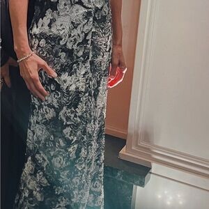 Tadashi Shoji Black and White Floral Lace Gown